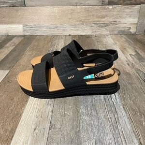 Reef Water Vista Sandals Water Friendly Black Cognac Women’s Size 7 Adjust Strap